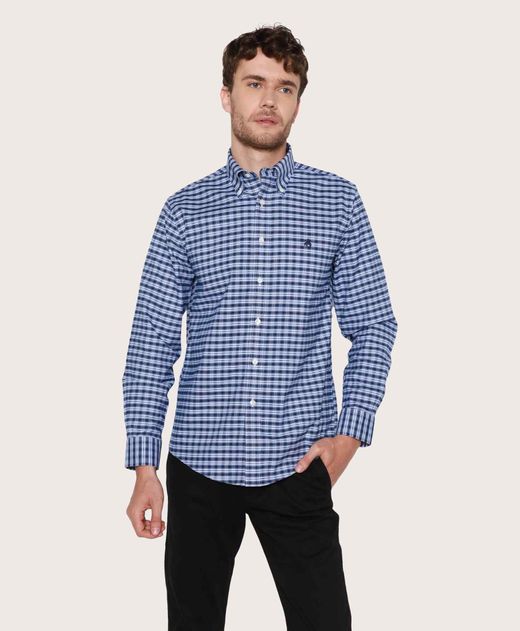 Camisa-Sport-de-Algodon-Fit-Regular-a-Cuadros-Azul