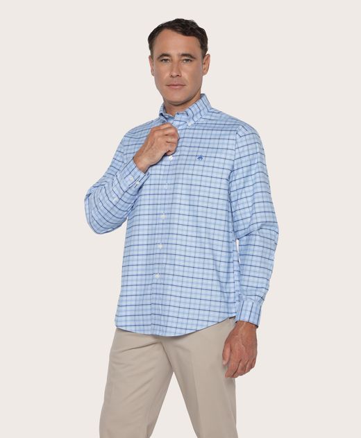 Camisa-Sport-Brooks-Brothers-Non-Iron-Oxford-95--Algodon-5--Spandex-Button-Down-Madison--Relaxed--Azul